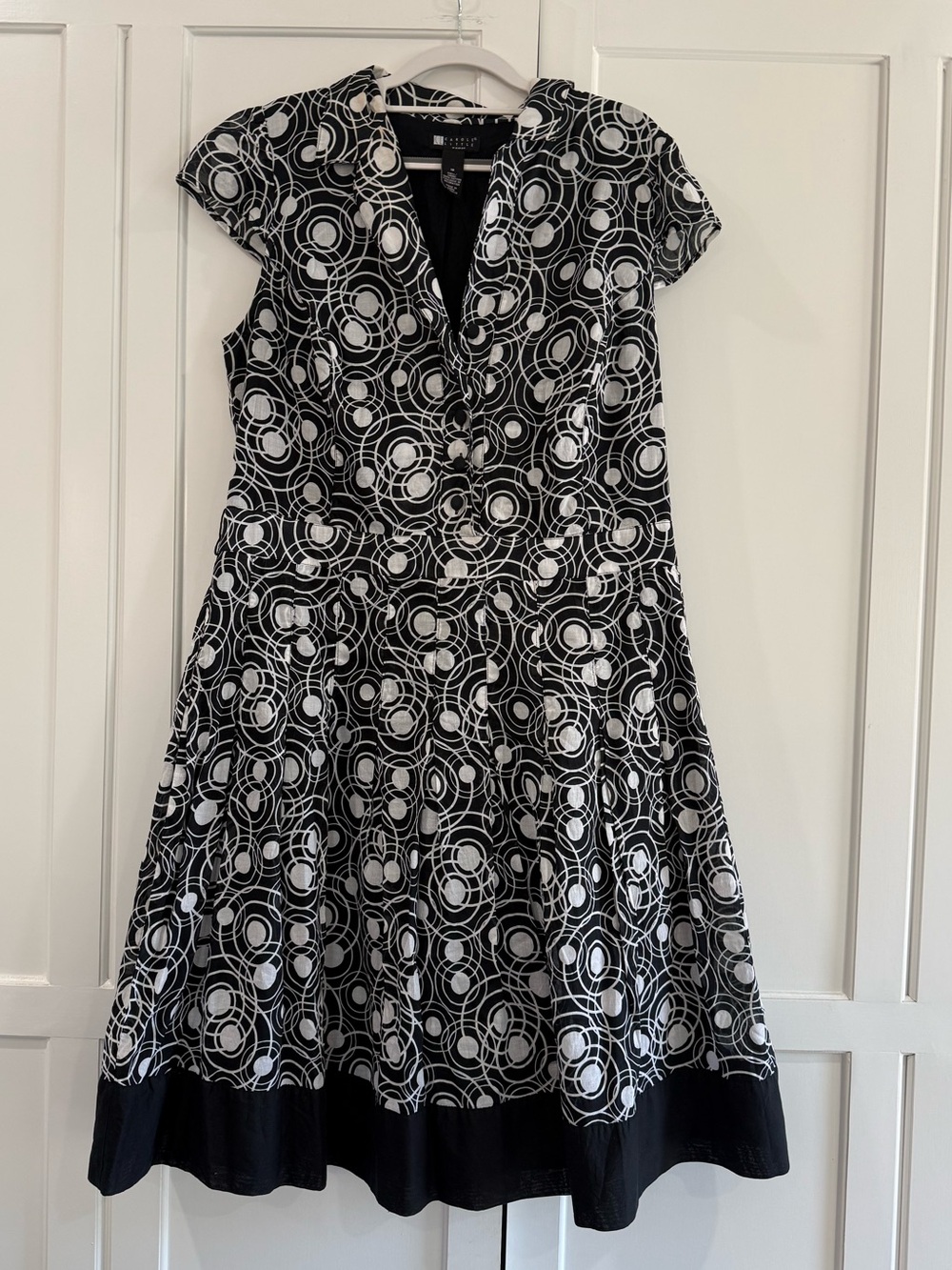 Vintage Carole Little Black & White Optical Print Fit & Flare Dress